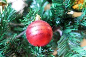 Closeup shot of a red ball for Christmas decoration